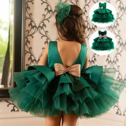 0-5 Years Baby Girl Dress Sequined Bowknot Flower Girl Wedding Evening Clothes Princess Pageant Lace Gown Kids Birthday Dresses Q0716