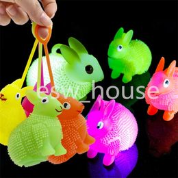 Party Favors Easter Rubber Bunny with Flash LED Light Luminous Rabbit Bouncy Toys Glow in the Dark Toy for Kids