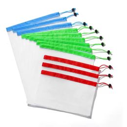 12pcs/set S/M/L Reusable Mesh Produce Bag Washable Bags for Grocery Shopping Storage Fruit Vegetable Toys Sundries Organiser Storages Bags