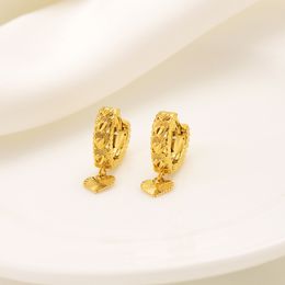 24k Fine Solid Gold Filled drop Earrings Ear Cuff Love Trendy fashion Jewelry hang Heart Middle Eastern Arracadas oro laminado