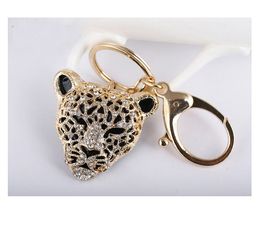 Metal Key Ring with Diamond Leopard Head Pendant Bag Accessories Car Keychain clothing