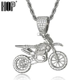 Motorcycle Pendants&Necklaces Iced Out Bling Cubic Zircon Copper Moto Collar Chain For Men Hip Hop Rock Charm Jewelry