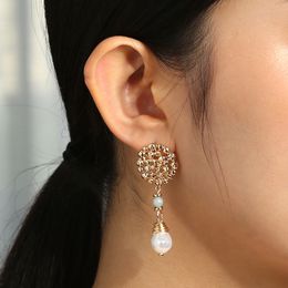 Dangle & Chandelier 2021 Women Fashion Natural Stone Imitation Pearl Drop Earrings Geometric Statement Earrings Wedding Jewellery Trinkets