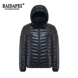 Plus size 6xl 7xl 8xl 9xl homens ultralight blackable capuz para baixo jaqueta baiacu de bebê primavera outono casaco de luz masculino 210910