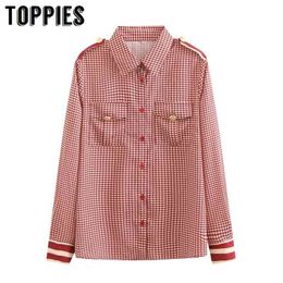Toppies Women Red Plaid Blouse Spring Long Sleeve Shirt Tops Blusas Mujer 210412