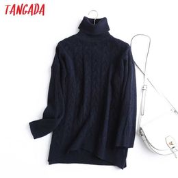 Tangada Chic Women Oversized Wool Turtleneck Twist Sweater Vintage Ladies Thick Warm Knitted Jumper Tops 6D25 210609