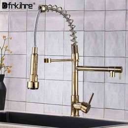 LED Kitchen Faucet ORB Chrome Gold FinishPull Down Faucet And Cold Mixer Taps Single Handle LED Spout Spray Plate 210724