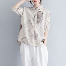 Summer Women Blouse Shirts Plus Size Paisley Print Cotton linen Vintage Tops Loose Casual Femme Large Clothing A9304 210512