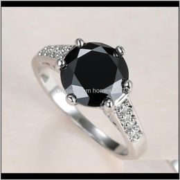 Jewelrypunk Male Female Black Crystal Ring Charm Sier Colour Thin Wedding Rings For Women Men Dainty Round Zircon Engagement Drop Delivery 202
