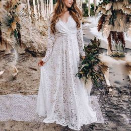 Summer Elegant Women Party Long Sleeve See Through White Lace Vocation Maxi Tunic Beach Dress 210415