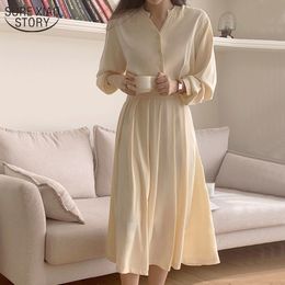 Solid Cotton V-neck Slim Dress Korean Elegant and Gentle Spring Women for Casual Office Lady Vestido 14150 210508