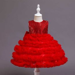 Toddler Fashion Sequin Tutu Dress Layered Lolita Girls Ball Gown Sequined with Bows Lovely Kids Birthday Cake 210529