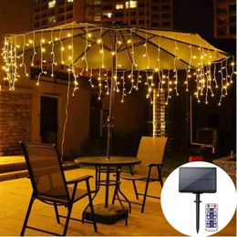 Strings 3M/5M LED Solar Icicle String Lights Waterproof Curtain Christmas For Bedroom Patio Garden With Remote