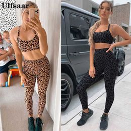 2pcs Sports Set Sexy Women Leopard Print Gym Set Sportswear Seamless Fitness Top High Waist Leggings Women Tracksuit Y0625