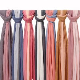 Muslim Plain Bubble Wrinkle Chiffon Hijab Scarf Women 2021 Solid Colour Soft Long Shawls and Wraps Head Scarves Ladies Hijabs