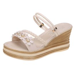 Sandal Korean version of women's wedge heels flower heels with thick soles leak toe versatile summer women's shoes 210611