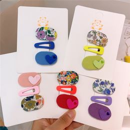 3 Pcs New Korean Fashion Children's Floral Fabric BB Clip Hair Accessories Sweet Girl Baby Cute Oval Small Love Hairpin Headwear
