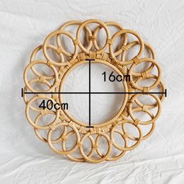 Mirrors Rattan Art Decoration Flower Frame Makeup Mirror Dressing Wall Hanging M68E