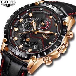 Luxury Brand LIGE Watches Men's Fashion Sport Military Quartz Watches Men's Leather Business Men's Waterproof Relogio Masculino 210527
