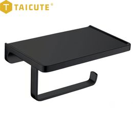 TAICUTE Toilet Paper Holder with Smooth Shelf Wall Mount Steel Tissue Roll Hanger Bathroom Accessories Hardware 210720