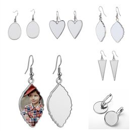 5 Styles Sublimation Earrings Party Favor Blank DIY Customized Metal Dangler Leaf Heart Shaped Heat Transfer Printing Eardrop Earring