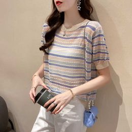 summer O neck thin oversize striped casual sweater Pullovers Women female basic chic oversize sweater knit loose top 210604