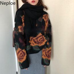 Women's Sweaters Neploe Mohair Sweater Women 2021 Autumn Winter Loose Lazy Thickened Knitted Tops Outer Wear Tie-dye Jacquard Fashion Jumper