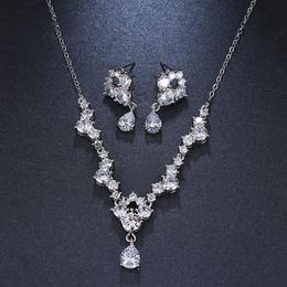 Earrings & Necklace Luxury Flower Design Water Drop Pendant Crystal Bridal Jewelry Sets For Women Wedding Zircon African Jewellery