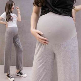 Seamless High Waist Pregnant Women Abdomen Wide Leg Pants Stretched Maternity Sports Trousers Plus Size Casual Modal Leggings 210721