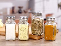 Wholesale Herb Spice Tools 80 ml jars salt pepper bottles empty square containers shaker with lid airtight metal caps