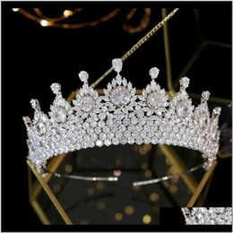 Clips & Barrettes Jewelry Drop Delivery 2021 Shiny Full Zircon Wedding Bride Crown Crystal Turban Adult Ceremony Tiaras Hair Accessories 2Vjh