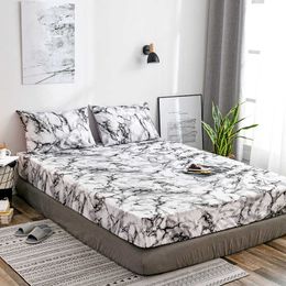 Printed marble bed fitted Sheet Mattress Cover Four Corners bed sheets with elast Band beddin Without pillowcases 210626