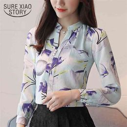 Fashion Lady Woman Blouse Shirt Long Sleeve Office Tops Print Chiffon Female s Z0001 40 210506