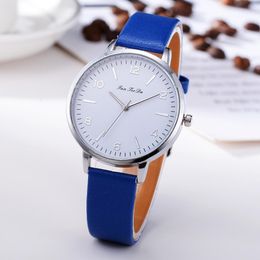 Leather strap women watch Analogue wristwatch round minimalist quartz white gift