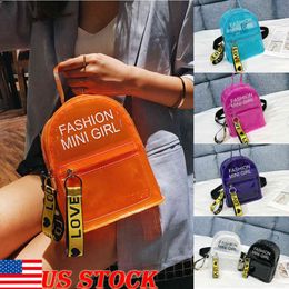 New Arrival Women Fashion Letter Pattern PVC Backpack Girls Travel Clear Small Rucksack Black Blue Orange Pink Purple Y1105