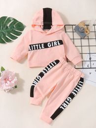 Baby Letter Graphic Hoodie & Contrast Side Seam Sweatpants SHE