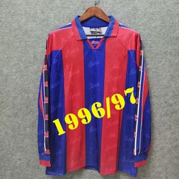 Manga comprida Retro Classic 1996 1997 Ronaldo Rivaldo Pizzi Luis Enrique Figo Giovanni Guardiola Soccer Jerseys Full 96/97 Camisa de futebol retrô