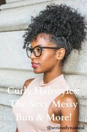 Sexy messy bun updo ponytail hairstyle with drawstring clip in Coily kinky curly human hairpiece women extension 120g diva2