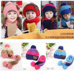 Knitted Girls Hats Infant scarf sets for Baby Boys cap Wool Children winter hat Kids Beanie Child Scarves Bucket Hat 210413
