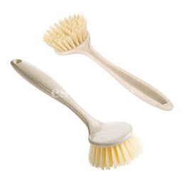 Kitchen Long Handle Wheat Straw Fibre Brush Useful Hanging Cleaning Brushes To Oil Stains Wash Pot Washing