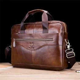 Men's Cowhide Leather Briefcase Mens Genuine Leather Handbags Crossbody Bags High Quality Luxury Business Messenger Bags Laptop 210809