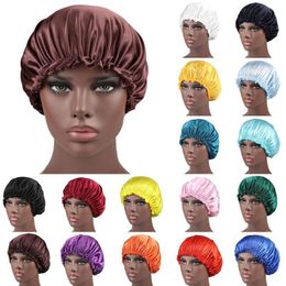 Beanie/Skull Caps Long Hair Care Women Fashion Satin Bonnet Cap Night Colours Head Beanie Wrap Hat Sleep Hats 18 Womens Silk