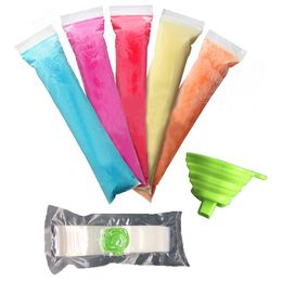 Disposable Ice Tools Popsicle Mold Bags, BPA Free, Freezer Tubes with Zip Seals for Yogurt Sticks, Juice, Fruit Smoothies, 100pcs/pack Include A Funnel 8.6*2.3, 11*2.2 IN
