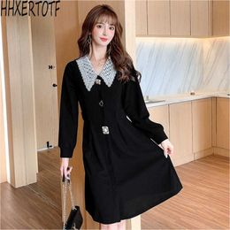 spring autumm Women Korean Single-breasted long sleeve Casual Dresses Vestidos 210531