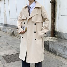 Men's Trench Coats 2021 Spring Autumn Fashion Korean Style Handsome Knee Length Windbreakers Long Double Breasted Loose For Daily