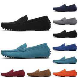 Newest Non-Brand men casual suede shoes black light blue red Grey orange green brown mens slip on lazy Leather shoe size 38-45