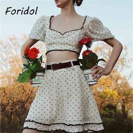 Foridol Hear Print Dot Summer Dress Women White Slit Long High Fashion Puff Sleeve Maxi Beach Holiday Casual 210415