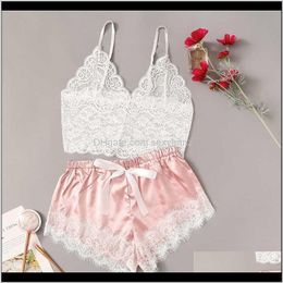 Womens Sleepwear Floral Lace Bralette With Satin Shorts Lingerie Set Women Summer Sexy Sets Ladies Bra And Panty Underwear Pyjama Setp H8Gaz