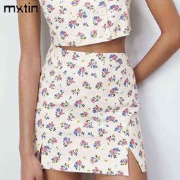 MXTIN 2021 Women Summer Fashion Mini Skirt Vintage Floral Print Streetwear Ladies Short Skirts Casual Faldas Vestidos Mujer G220309