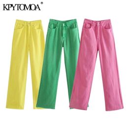 KPYTOMOA Women Chic Fashion Five Pockets Coloured Wide-leg Jeans Vintage High Waist Zipper Fly Female Denim Trousers Mujer 210809